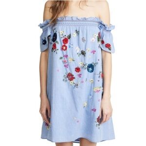 Joie Clarimonde Off-the-Shoulder Cotton Chambray Sequin Floral Dress